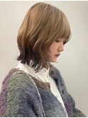 ブリーチなしダブルカラーピンクベージュミディアムボブ20代30代