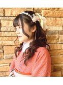華やかハーフアップ 卒業式 成人式 結婚式 二次会 着物 袴
