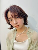 デジタルパーマ チェリーブラウン イメチェン 伸ばしかけヘア