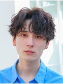 渋谷フェザーパーマメンズカットセンターパート30代