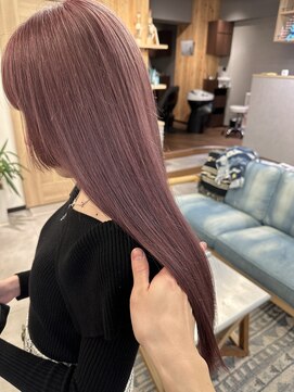 リノショアーズ 元町店(RINOSHORES) 大人ガーリーピンクベージュ×ロングレイヤー/姫カット