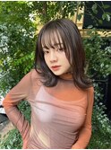 大人かわいい姫カットシアーカラーワンカールセミディ