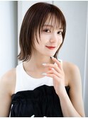 薄めバングくせ毛風カール長めバングミディアムボブルフミニボブ