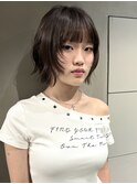 レイヤーボブ韓国風ヘア顔まわりレイヤーオリーブアッシュ