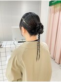 結婚式ヘアにお勧め！カチモリお団子ヘアロープ編み込み金箔☆
