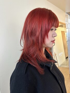 ノンジアミン暖色ブラウン小顔レイヤーウルフクラゲヘアー