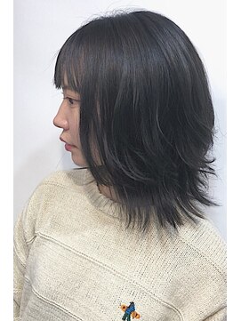 レセ 南柏店(Laissez) ミディアムウルフ×ダークグレージュ/透明感【レセ南柏店】