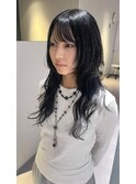 ハッシュカット/透明感ブラック/ロングレイヤー