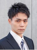 大人メンズビジネス束感ショートかきあげアップバングツーブロ