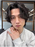 渋谷フェザーパーマニュアンスパーマセンターパート刈り上げ七三