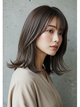 フルショウ 苦楽園店(FURUSHO) 顔まわりミディアムレイヤーボブ外ハネボブくすみベージュ