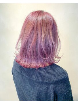 ウィステリア 銀座(WISTERIA) 【遠藤】チェリーピンク外ハネミディケアブリーチダブルカラー