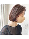 ナチュラル丸みAラインボブ×センター分け×ハイトーンブラウン