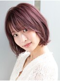 三軒茶屋_ボブ_ダブルカラー_ラベンダーピンク_シースルーバング