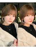 ナチュラル小顔前髪あり後れ毛サイドバング結べるボブくびれヘア