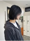 アンブレラカラーアッシュグレーベリーショート切りっぱなしボブ