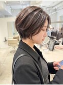 【東 純平】ダークブラウン 丸み レイヤーショートボブ