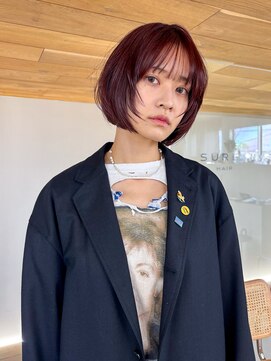 サーリー(SURLY) 20代30代フェイスレイヤーボブシースルーバング暖色カラー