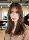 顔周りカットハッシュカットダークブラウンワンホンレイヤー韓国