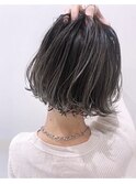 外国人風ボブ ハイライトバレイヤージュグラデ グレージュ