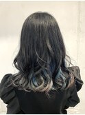 ホワイトピンク×スカイブルーのインナーで遊ばせセミロング♪