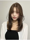 ミディアムレイヤーフェイスレイヤー顔周りヘーゼルグレージュ