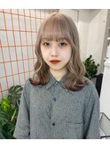 黒髪／グレーベージュ/レイヤーロング/前髪パーマ／渋 谷