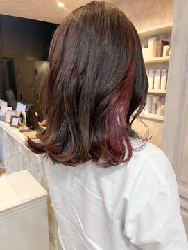 キャアリー(Caary) 福山人気インナーカラーチェリーレッド赤味カラー春艶髪巻き髪