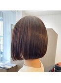 ストレートボブ　まとまるボブ　縮毛矯正　グレージュ　大人ボブ