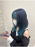 ネイビー×インナーターコイズ