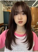 顔周りレイヤーカットグレージュカラーくびれボブベージュカラー