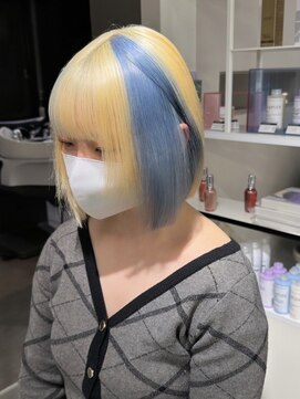 ベレーザ 渋谷(BELEZA) 11838金髪ブロンドニュアンスカラーインナーブルーカラーボブ