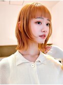 Say.ショートボブミニウルフデジタルパーマオレンジぱっつん前髪