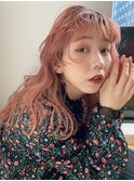 レイヤーカット×ピンクベージュ