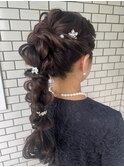 編みポニー　編みおろし　ポニーテール　お呼ばれヘア