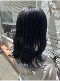 【ネイビーブラック×外ハネミディ】