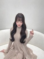 アム 表参道(am)&nbsp;小顔薄めバンググレージュレイヤーロング前髪パーマ黒髪