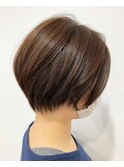 ミディアムヘア ショコラベージュ ボブルフ ベビーバング