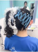 体育祭ヘアメ　盛り髪　ヘアセット　ヘアアレンジ　サイドポニー