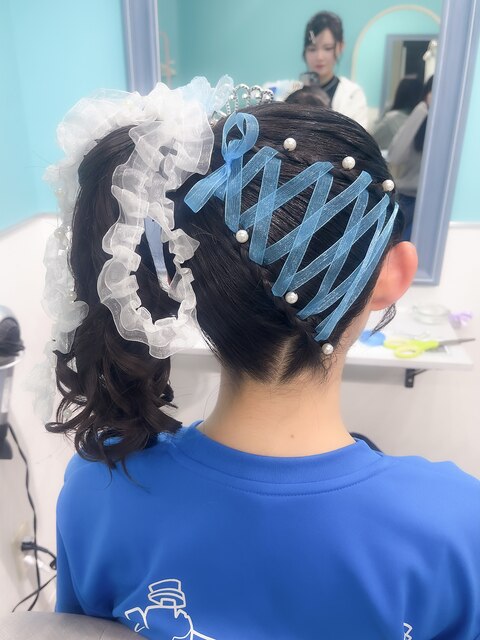 体育祭ヘアメ　盛り髪　ヘアセット　ヘアアレンジ　サイドポニー