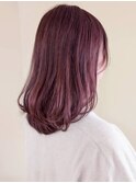 ローズピンク 透明感カラー ミディアムヘア レイヤーカット