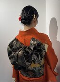 卒業式ヘアセットタイトヘア水引シニヨンヘアアレンジ