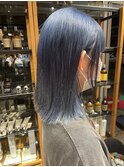 20代30代40代小顔切りっぱなし外ハネアッシュブルー