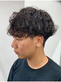 ダークアッシュニュアンスパーマ韓国マッシュベリーショート