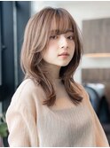 大人かわいい前髪セシルカットココアブラウンフリンジウェーブ