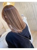 くびれヘアアプリコットオレンジ夏ハイライトカラー