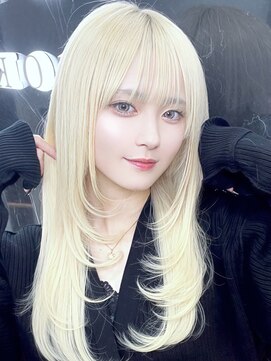 ラピス 渋谷本店(Lapis) ホワイトブロンドエクステ/ミディアムレイヤーカット/髪質改善