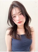 柔らかベージュロングレイヤーかきあげバング