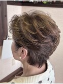 立体感小顔ひし形ショートボブ×ナチュラルベージュ艶カラー
