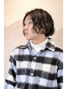 大人メンズミディアムパーマ／ハイライトパーマ